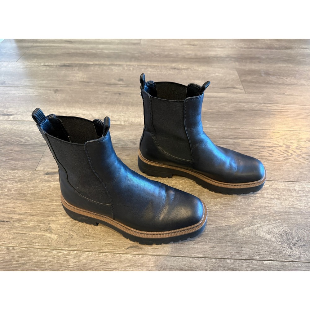 Sam Edelman Laguna Black Leather Chunky Lug Sole Chelsea Boots Womens Size 8.5